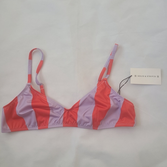 Solid & Striped The Rachel Bikini Top in Lavender Red Stripe - Picture 4 of 9